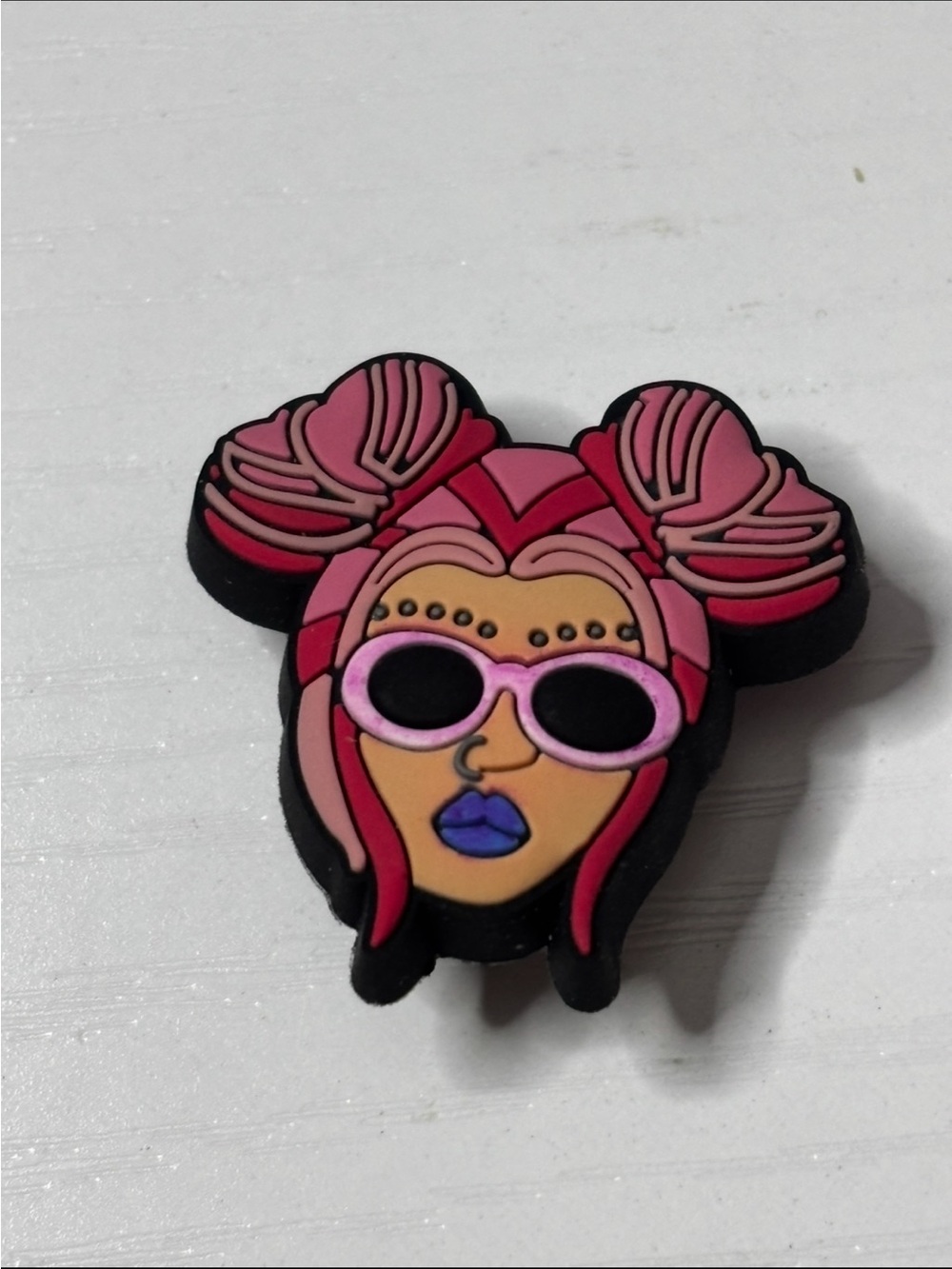 CROCS Pink Haired Woman Face Jibbitz Charm
